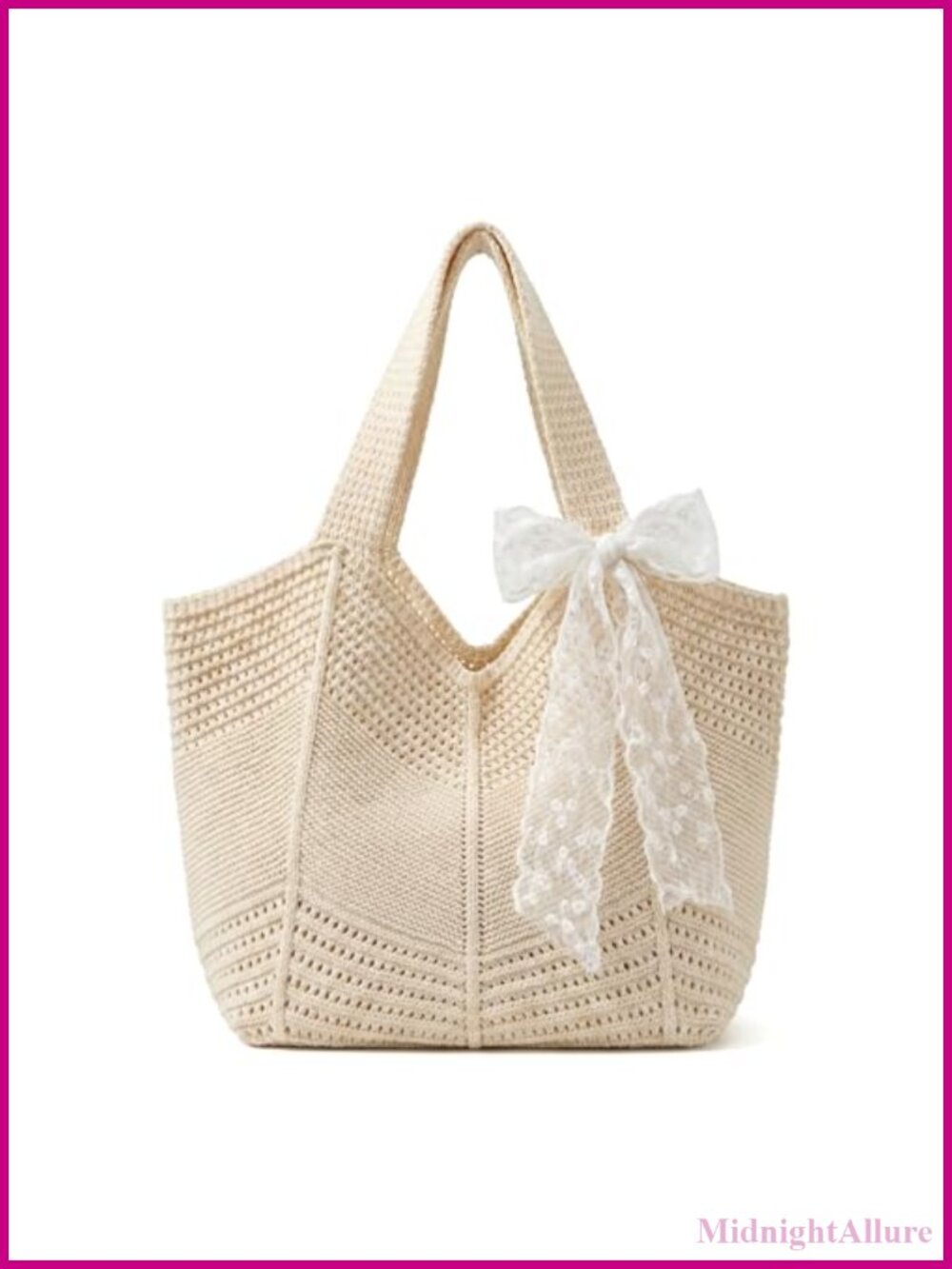 Crochet Knit Tote Bag Large Foldable Mesh Beach Travel Shoulder Handbag